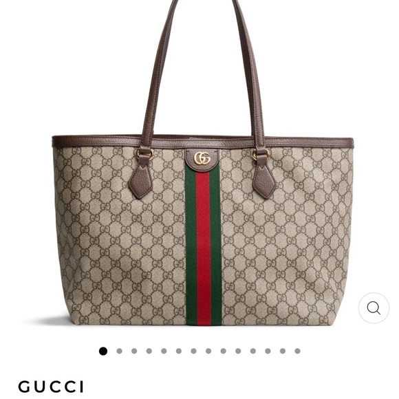 Gucci Handbags - Gucci Beige and Brown Tote with Green and Red Stripe